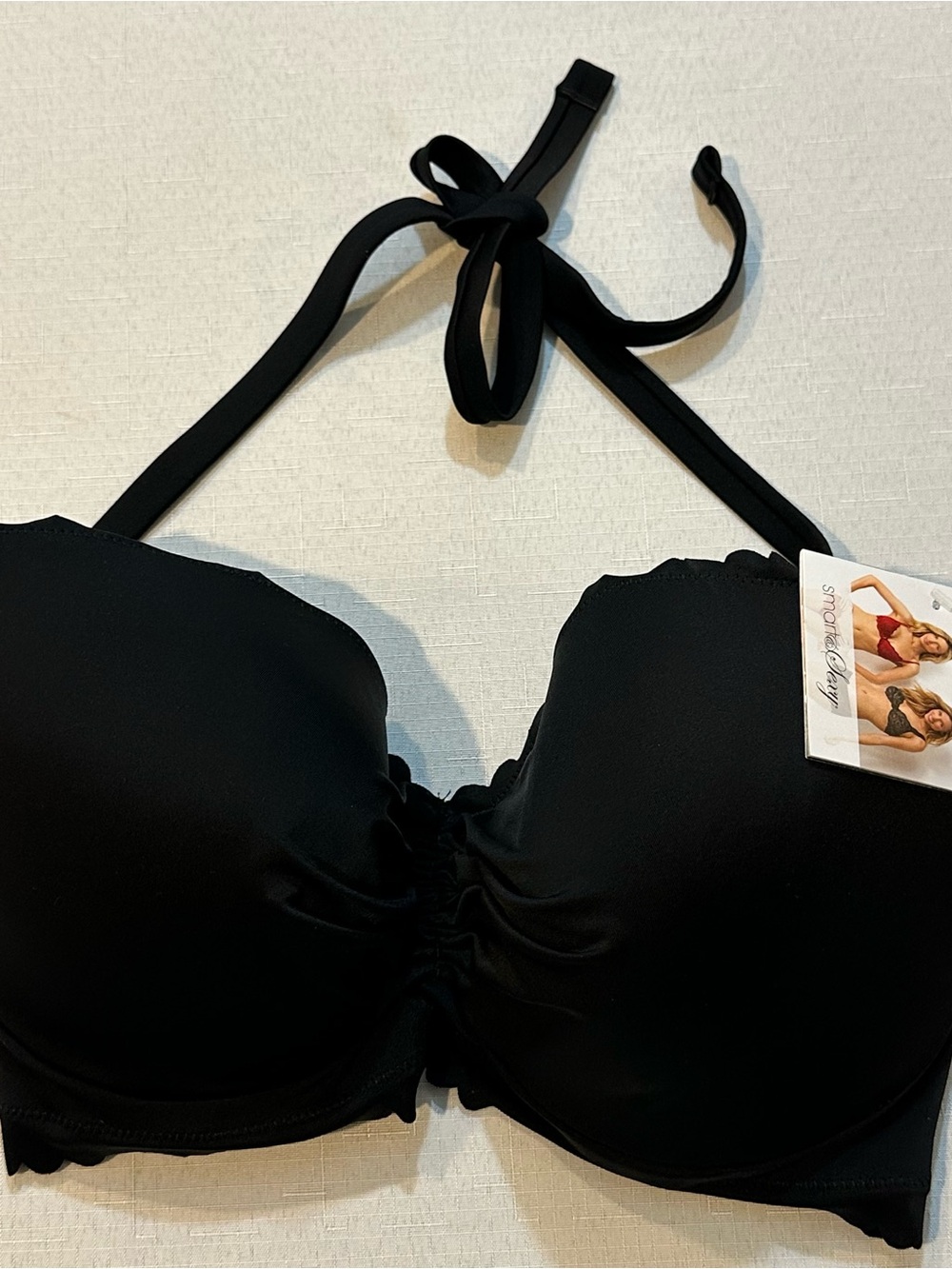 Smart & Sexy Black Underwire Halter Bikini Top 36DD NWT